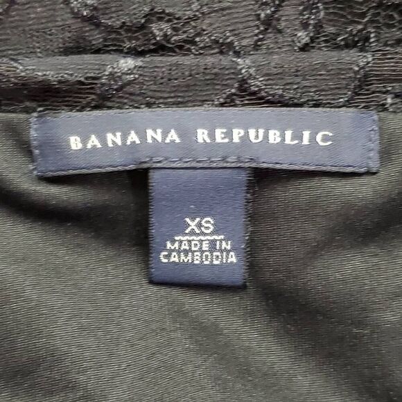 Banana Republic Black Lace Short Sleeve Top Size XS Floral Sheer Overlay Stretch - Picture 6 of 8